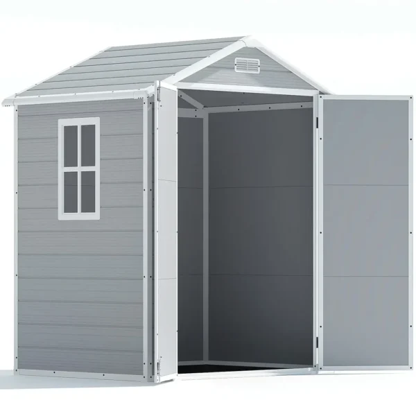 patiowell-6x4-plastic-shed-opening-min Patiowell 6x4 Plastic Storage Shed with Floor, Gray