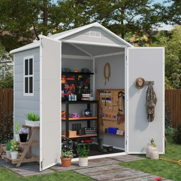 patiowell-6x4-plastic-shed-scene-min Patiowell 6x4 Plastic Storage Shed with Floor, Gray