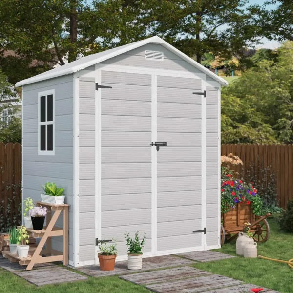 patiowell-6x4-plastic-shed-scene2-min Patiowell 6x4 Plastic Storage Shed with Floor, Gray