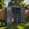 product-6x4-plastic-shed-horizontal-dark-gray-scene-img-open-door Patiowell 6x4 Plastic Shed with Window & Vent, Dark Gray